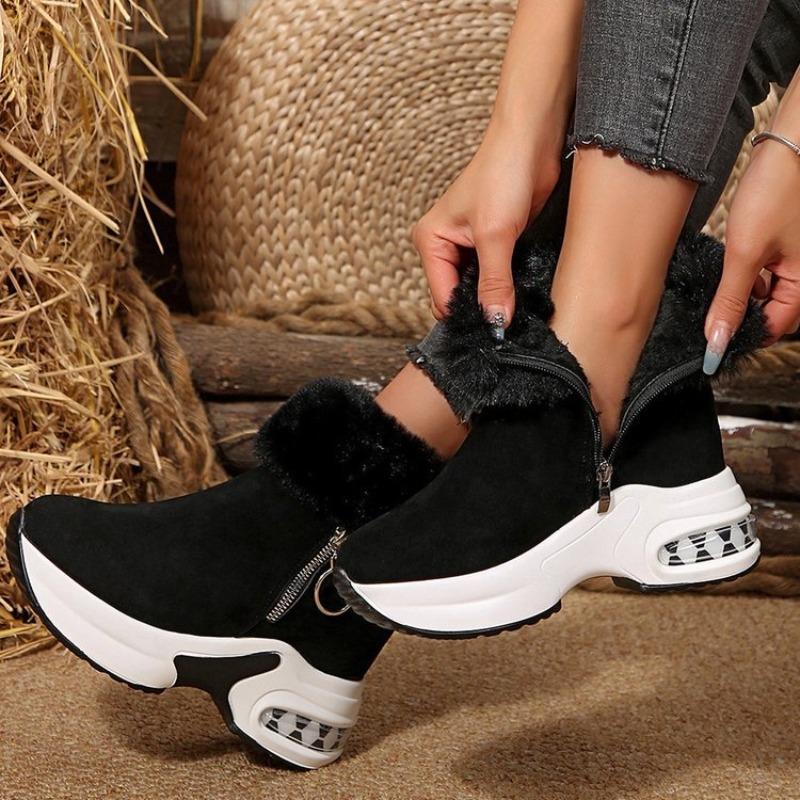 Thick-soled Height-increasing Snow Boots, High-top Side-zipper Ankle Boots with Fleece Cotton Boots, Women's Shoes