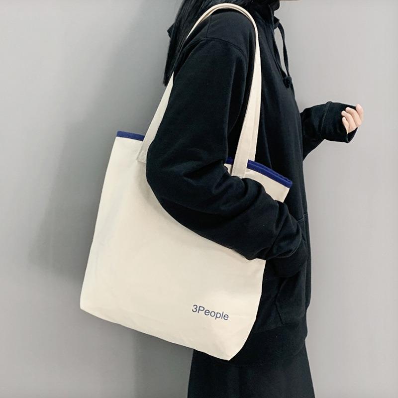 Letter Casual Canvas Shoulder Zipper Shopping Bag