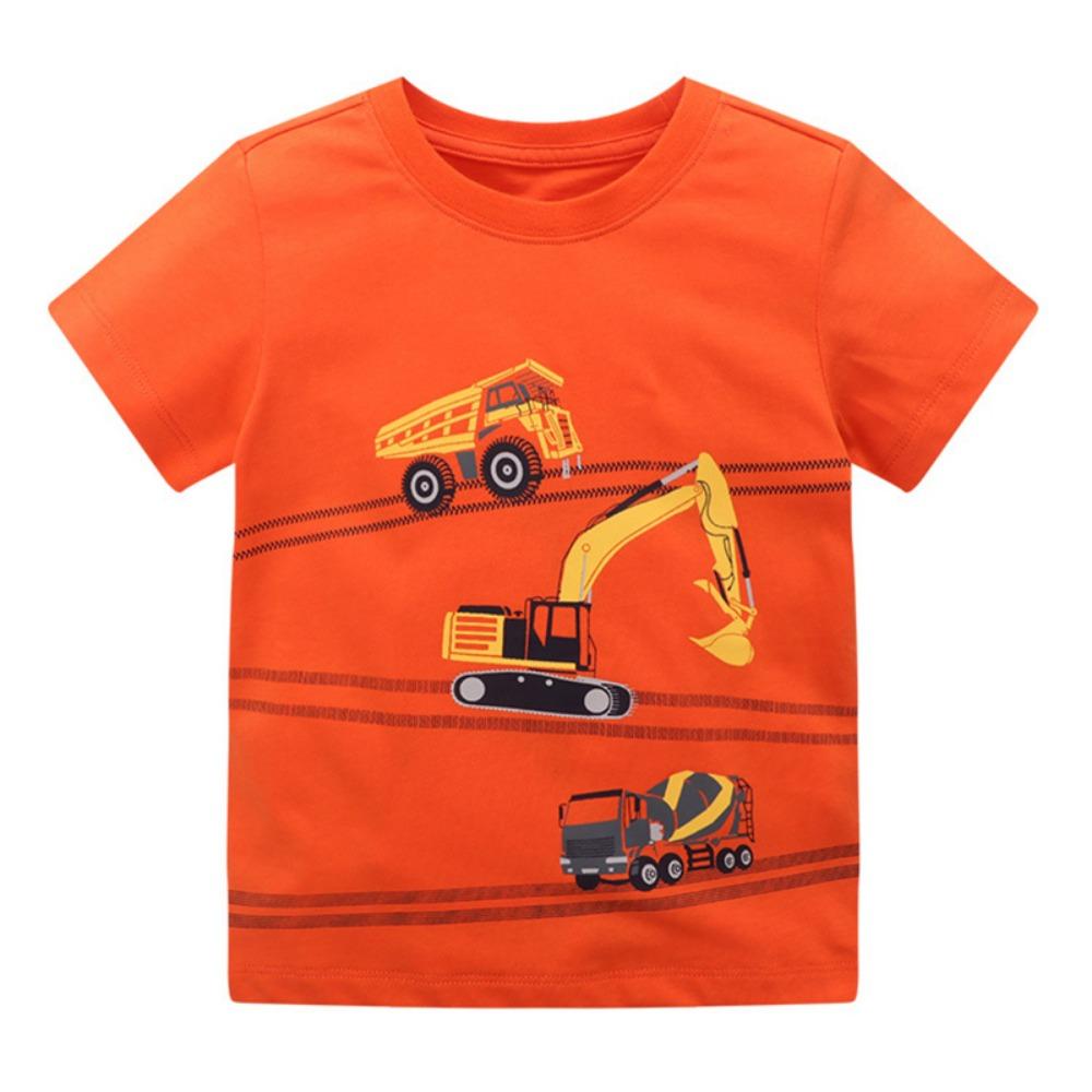 Summer T-shirt Cotton Short-sleeved Cartoon Car Excavator T-shirt Children's T-shirt Girls Tops Boys Children's Clothing