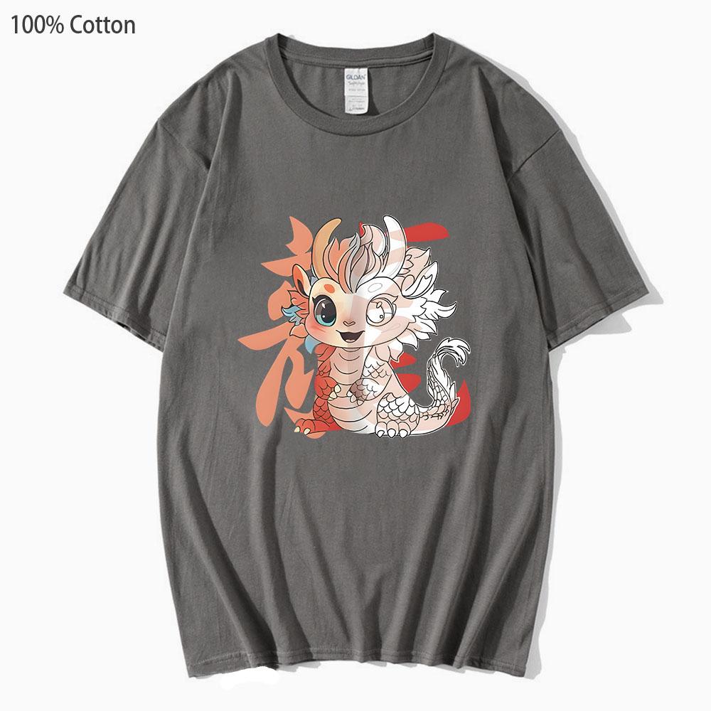 Year of The Dragon TShirt 100% Cotton Short-sleeved Tees Women's Couple Loose 100% Cotton Shirt Summer Men's T-shirt