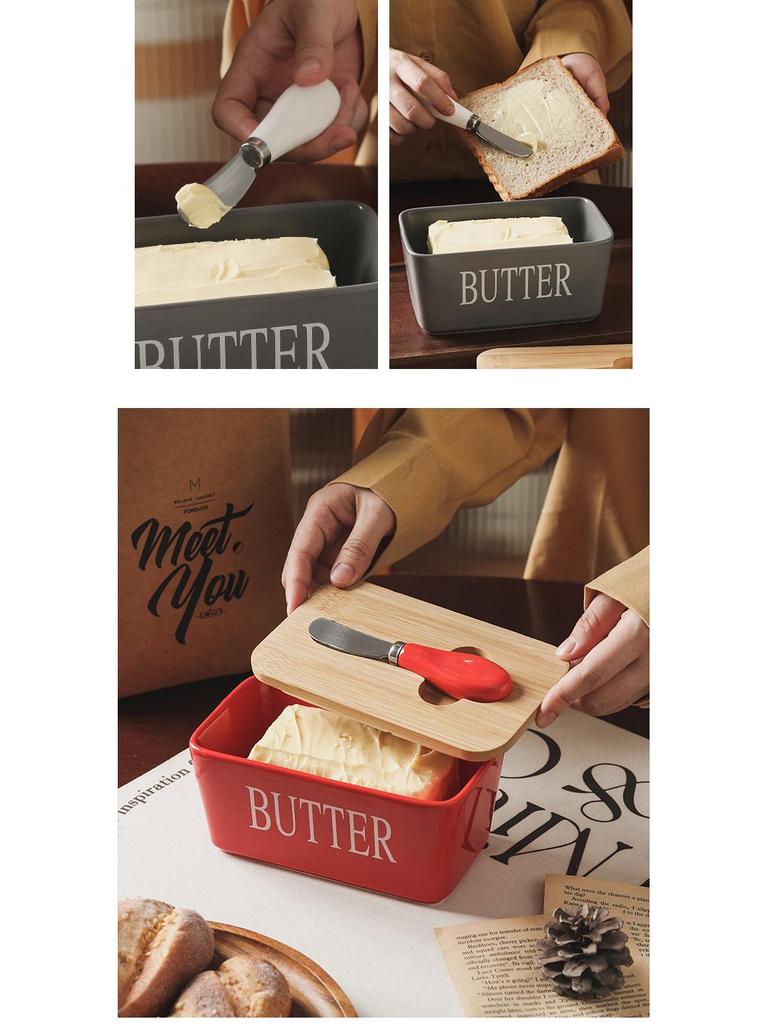 Ceramic Western-Style Butter Dish with Knife - Rectangle Cheese Box for Household and Restaurant Use