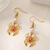 Zircon Pearl Spider Earrings For Women Gold Color Stainless Steel Spider Dangle Drops Trendy Minimalist Jewelry Gift