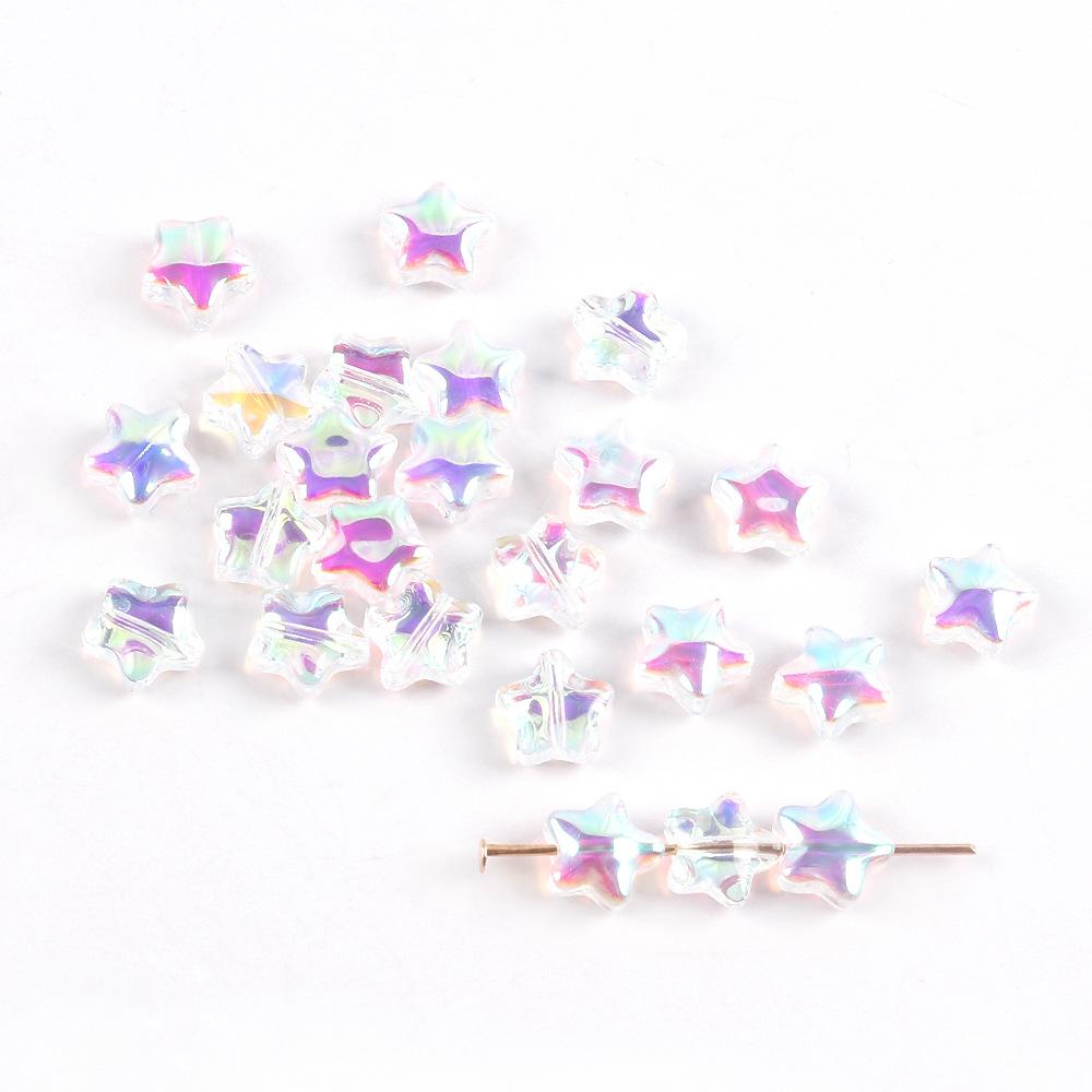 8Mm Gradual Change Three-Dimensional Pentagram Glass Beads Gold-Painted Stars Loose Beads Diy String Beads Antique Hairpin Necklace Accessories