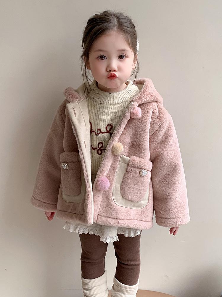 2025 Winter Kapuzen-Einteiler aus Kunstpelz für Baby-Mädchen – Süße & Warme Oberbekleidung