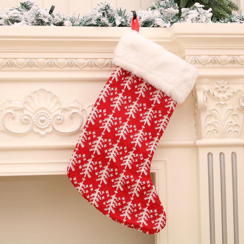 2021 Knitted Wool Christmas Stockings - Large Red & White Striped Gift Bag for Kids