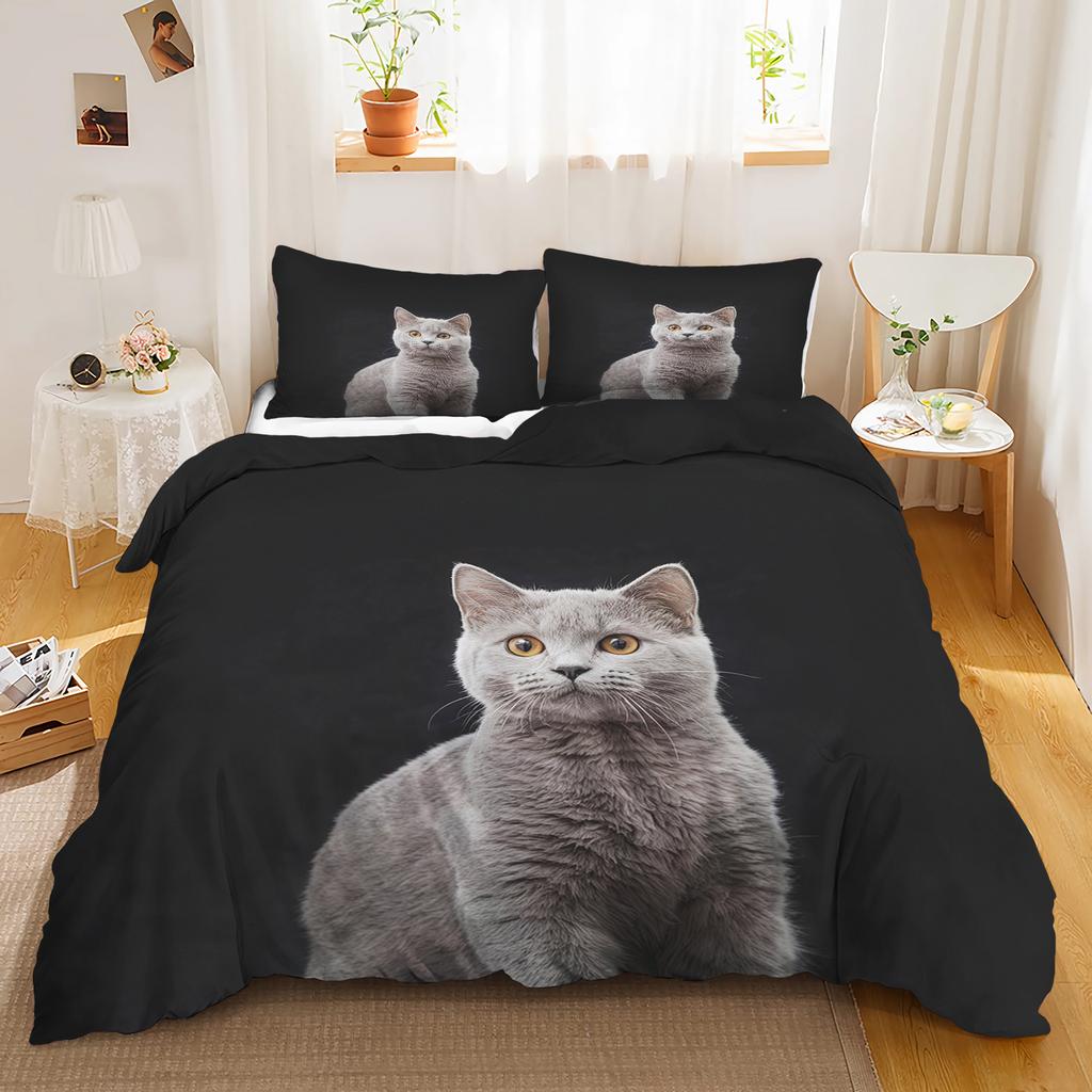 Cat, Animal Bedding Set black Anime 100% Polyester Duvet Cover Set Printed Cartoon Home Decor