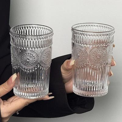 Tasse à eau tournesol, tasse en verre à relief rétro, tasse à café, tasse à boisson froide célèbre sur internet, tasse en verre pour la maison