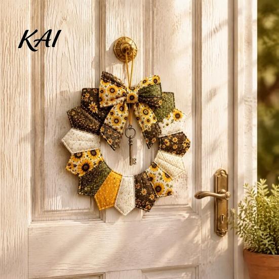 Pastoral Style Home Decoration DIY Patchwork Garland Crafting Kit, Retro Floral Fabric Set with Bells Spring Seasonal Door Ornament And Simulated