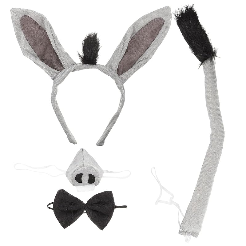 Beaupretty Donkey Costume Set Donkey Headband Bowtie Tail Nose Costume Kit Halloween Cartoon Animal Cosplay Props Party Set