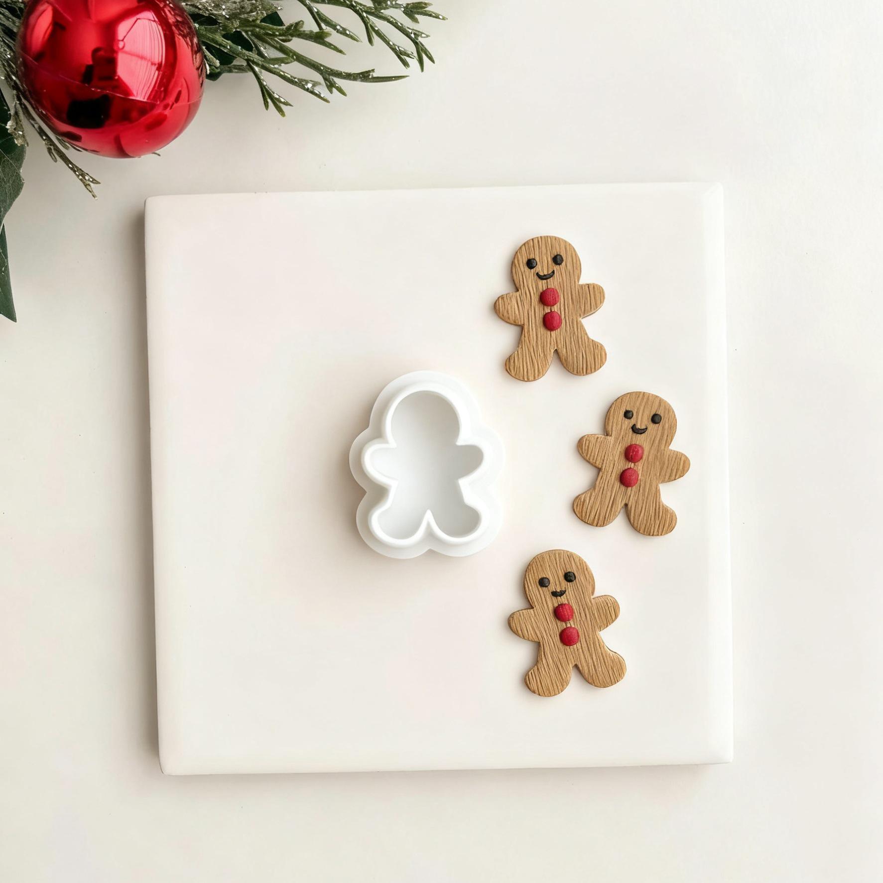 Gingerbread Man Polymer Clay Earrings Mold - DIY Jewelry Pendant Cutter Tool