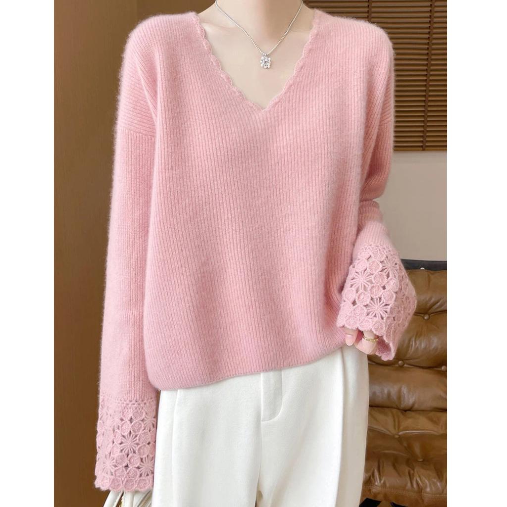 Suéter para Mulheres Inverno Gola V Engrossado Pulôver Quente Tricotado Elástico Manga Longa Oversize Suéter Tops