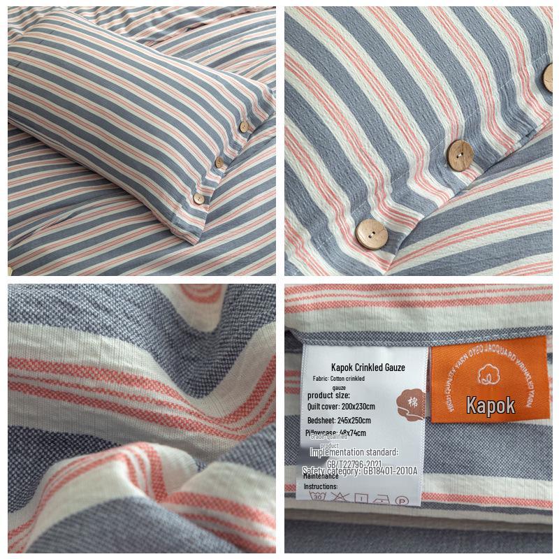 European Style Retro Crinkled Gauze Linen Button-Up Set - Machine Washable, Ideal for Naked Sleep with Fitted Sheet.