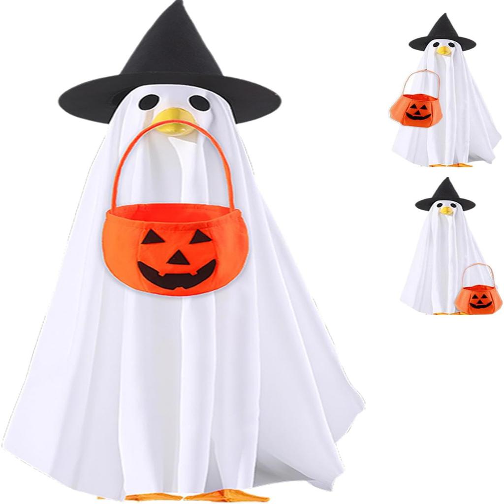 Festive Goose Clothes Goose Costume Accessories Halloween Goose Outfit Set with Witch Hat Pumpkin Bucket for 23inch Statue for Porch