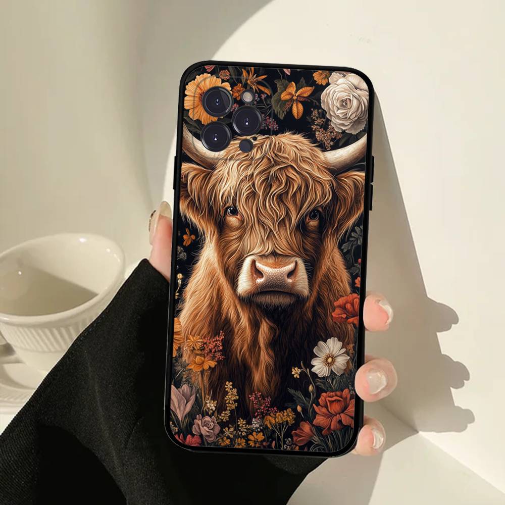 

Lovely Animal Highland Cattle Phone Case For IPhone 16 15 14 13 12 Mini 11 Pro XS Max X XR SE 6 7 8 Plus Soft Silicone Cover iPhone 14 pro