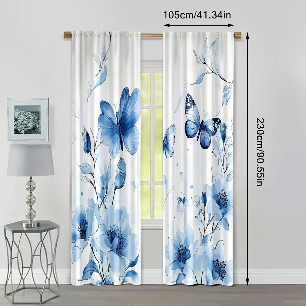 2Pcs, Creative Curtains 2D Print Violet Butterfly Print Versatile 100% Polyester (Without Rod) Thermal Insulation, And Room