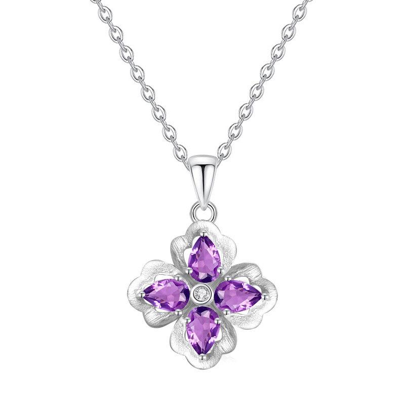 S925 pure silver clover jewelry with brushed craftsmanship, gemstone necklace, ring, earring, fashionable and luxurious women's gift, high-end jewelry