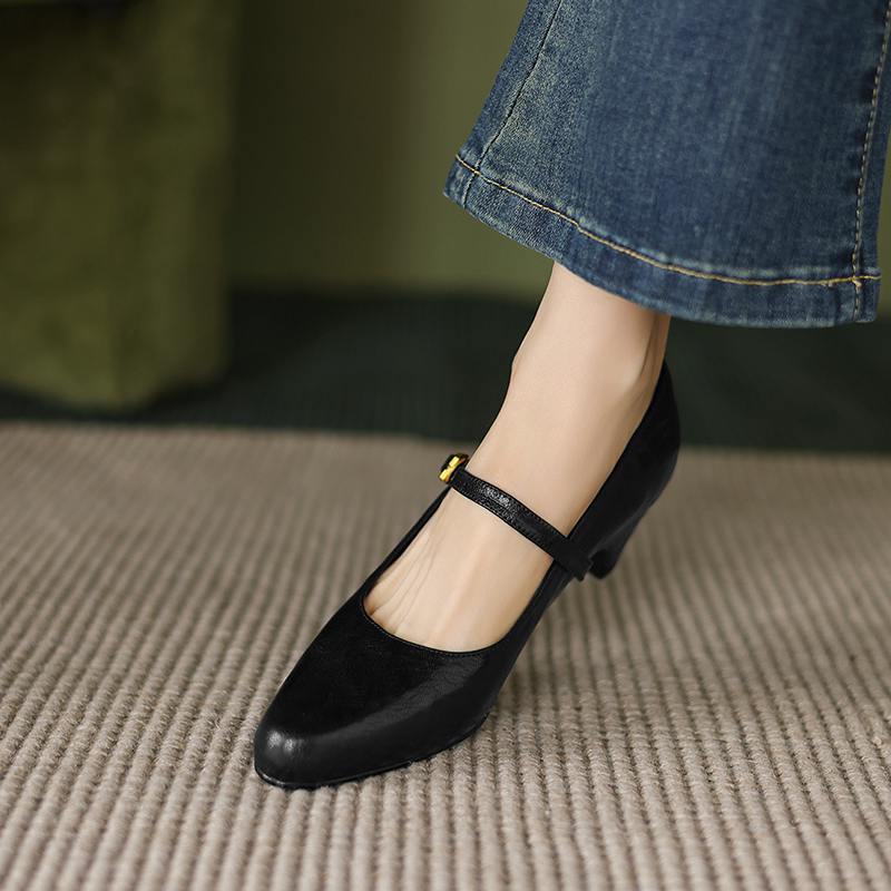 Krazing Pot Sheep Skin Summer Spring Autumn Winter Med Heels Women Round Toe Mary Janes Shallow Pumps