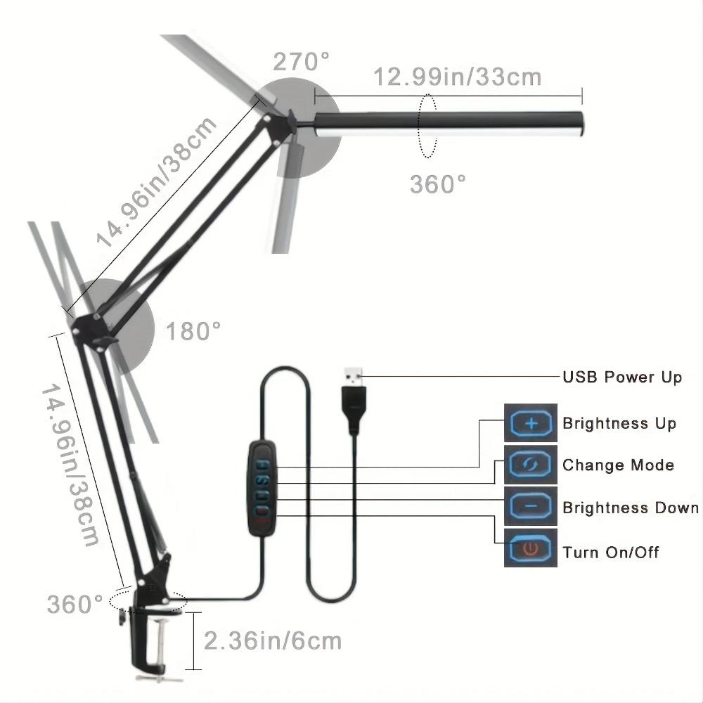 LED Desk Lamp for Home,Reading,Adjustable Eye-Caring Desk Light with Clamp, 3 Color Modes,10 Brightness Table Lamps