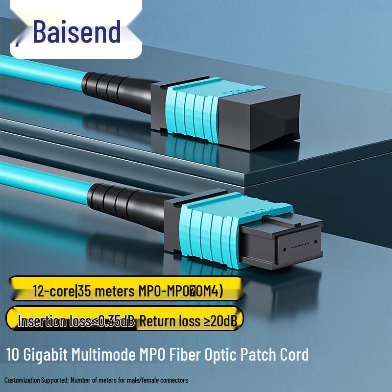 

Baisende MPO-MPO OM4 12-Core Fiber Optic Patch Cable 35m