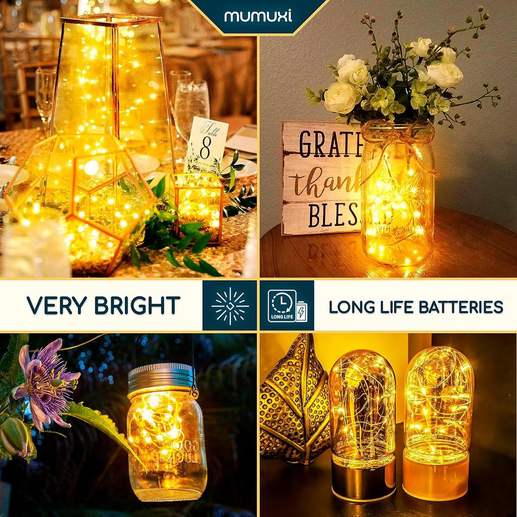 MUMUXI 20 Pack 3.3ft Fairy String Lights Battery Operated, Mini LEDs for Party Wedding Centerpiece Decorations, Crafts, Mason Jar Firefly Lights,