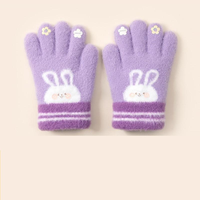 5 Colors Winter Kindergarden Kids Five-Finger Cartoon Knitted Gloves Girls Warm Thickened Plush Gloves Cute Bunny Gloves 3-5Y