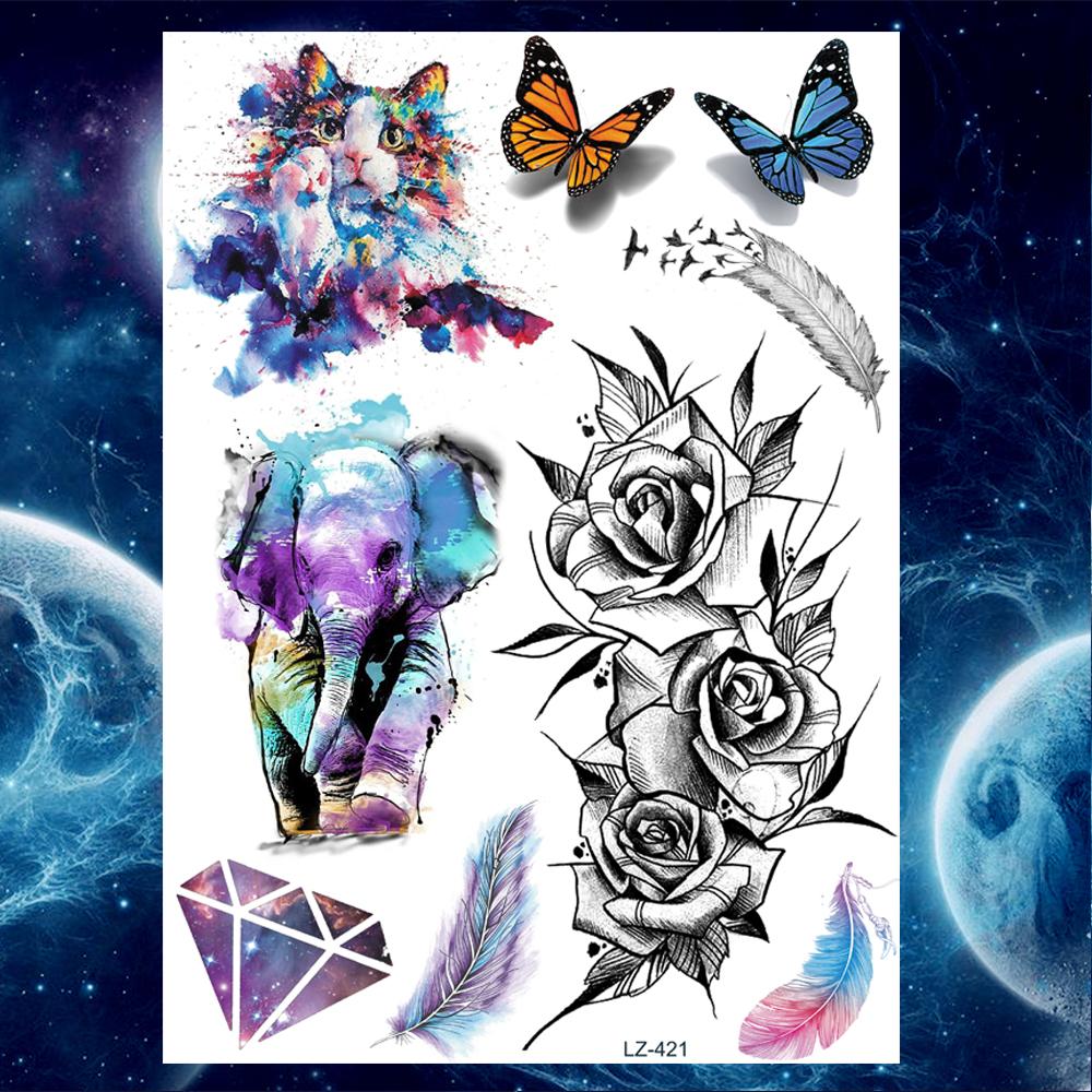 Flower Peony Temporary Tattoos For Women Girls Flora Snake Tattoo Sticker Black Lavender Sexy Fake Large Tatoos Sweatpea Dahlia