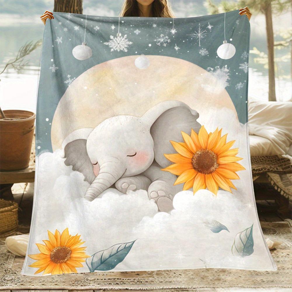 

Sleeping Elephant Sunflower Clouds Snowflake Fleece Blanket Soft Flannel Throw Art Print Gift for Kids Baby Nursery Decor Cozy 75x100cm