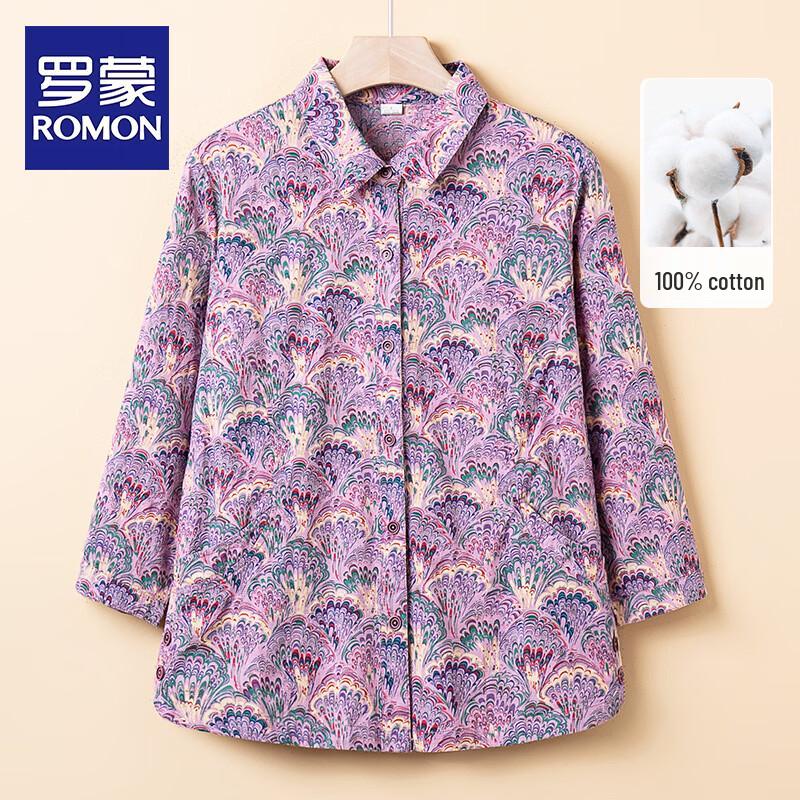 ROMON Mid-Aged Women s Floral Print Cotton Shirt XL