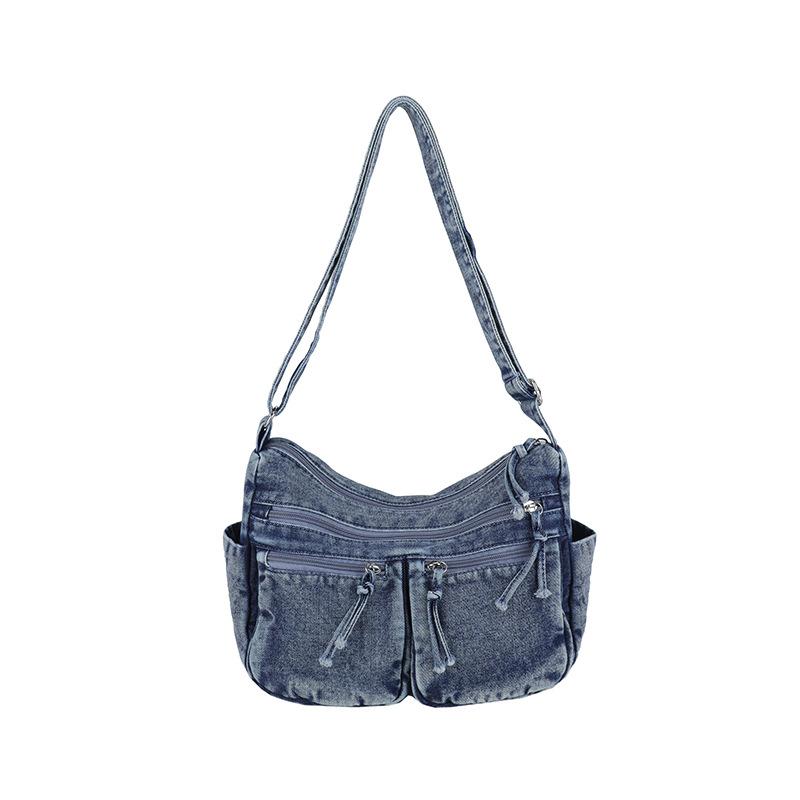 Denim Bag Women's Large Capacity Shoulder Bag Multi-Pocket Commuter Crossbody Bag