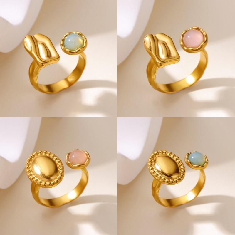 Vintage opal wide-body geometric ring women's pink gemstone open ring fashion women's index finger ring ring