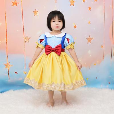 Girls' 2026 Summer Snow White Costume Dress - Short Sleeve, Puffy Skirt for Children's Day Performance
