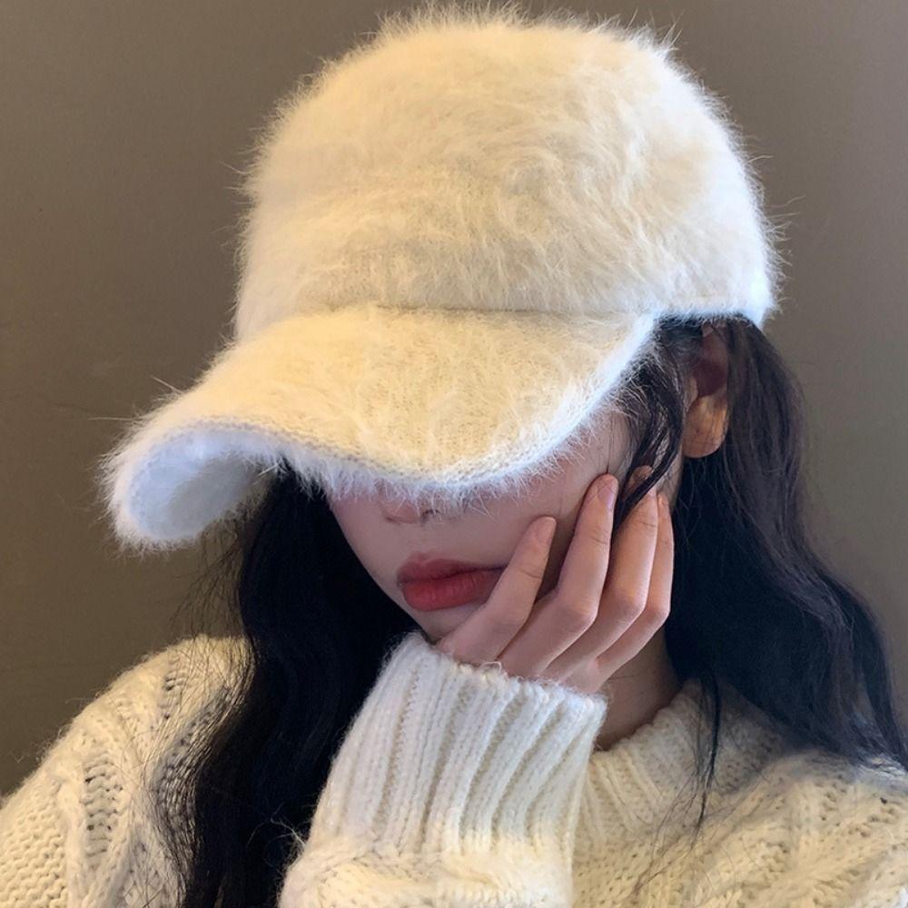 Solid Color Women's Baseball Cap Adjustable Winter Warm Hat Versatile Plush Dubill Cap  Daily