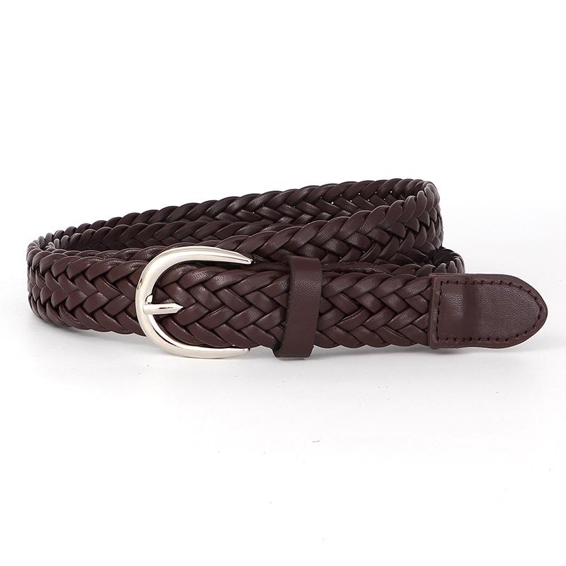Ladies' Retro Woven PU Leather Thin Belt for Jeans and Dresses