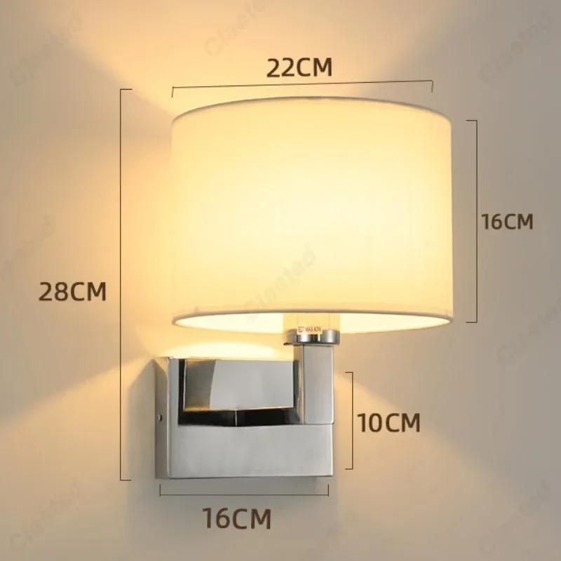 E27 Minimalist LED Fabric Lampshade Wall Light 360° Rotating Spotlight Reading Light Bedroom Bedside Lamp Indoor Home Decoration