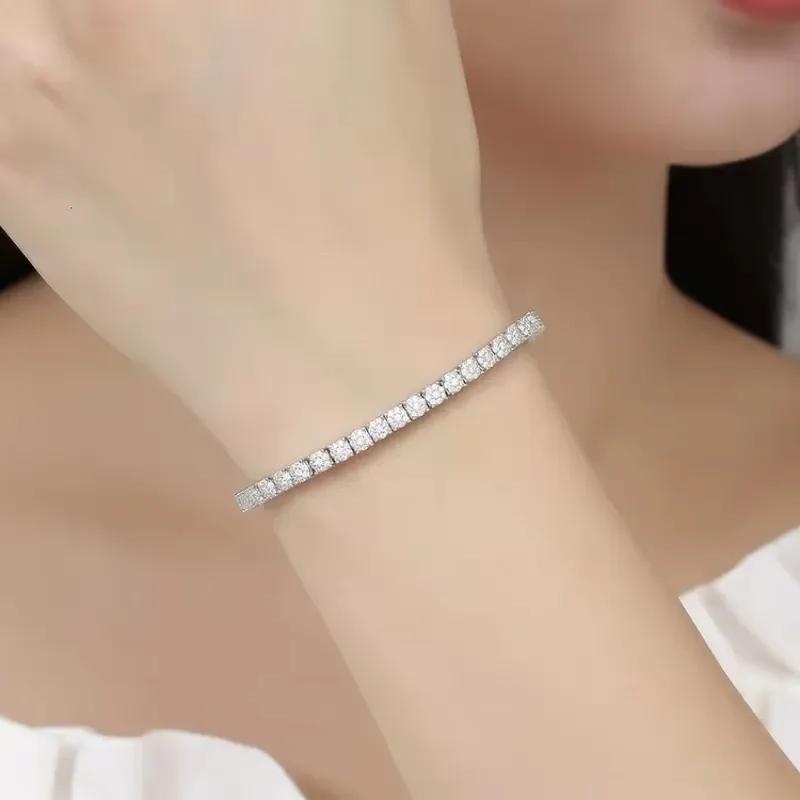 Luxury Hiphop Iced Out 4mm Cubic Zirconia Crystal Tennis Bracelets For Women Men Color Silver Color Bracelet Chain Jewelry