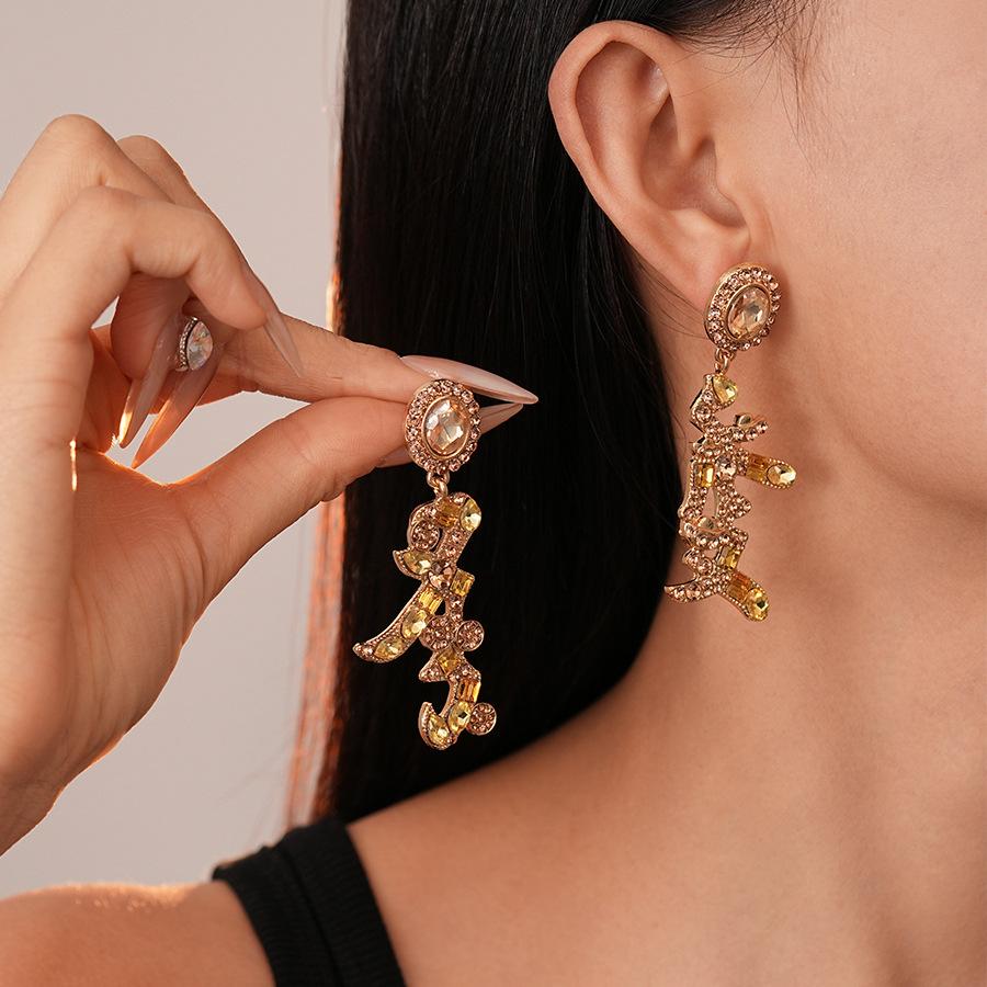 New Year's Lucky Personality Creative Diamond Inlaid Silver Needle Earrings Fashion Chinese Style Temperament Earrings