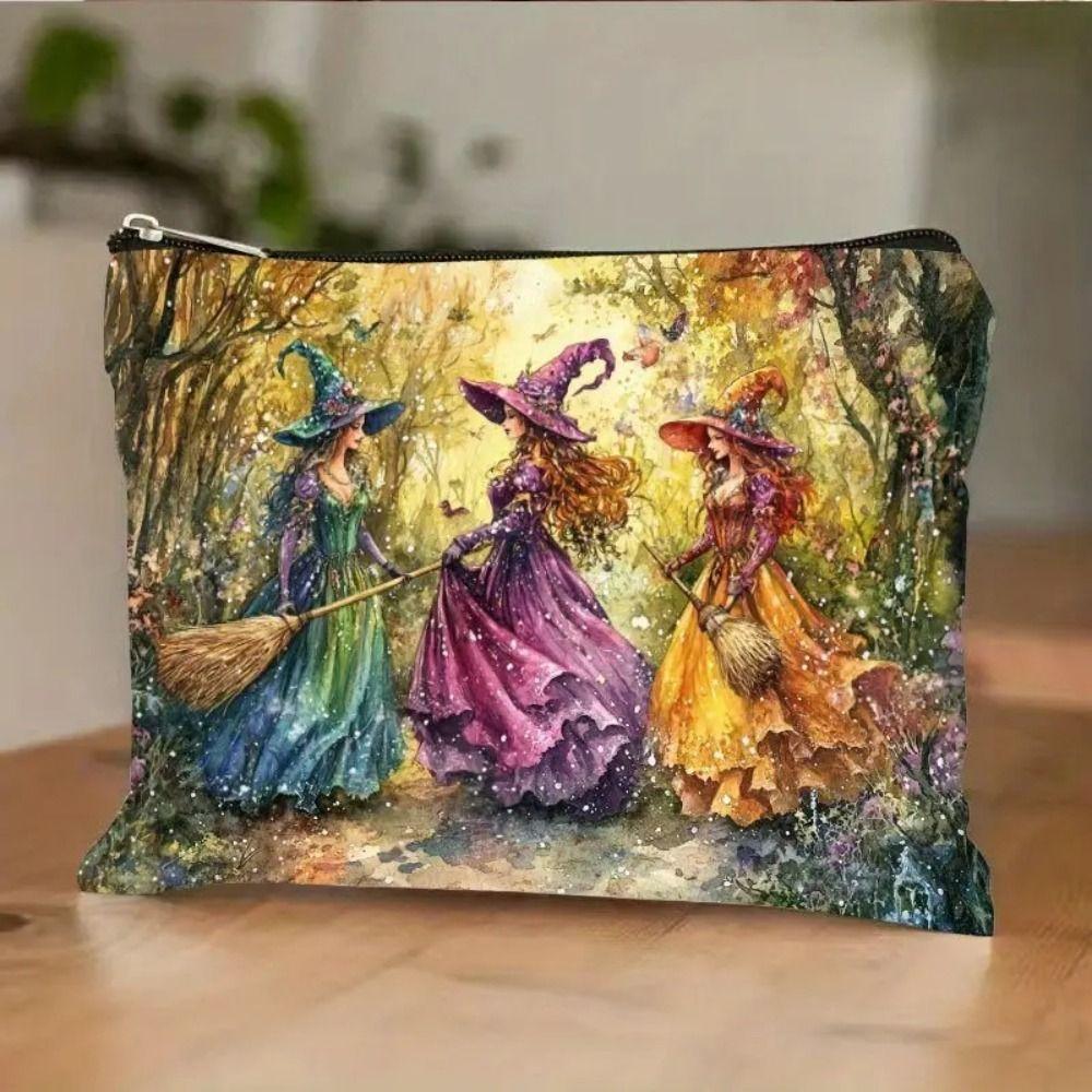 Polyester Cosmetic Bag Durable Compact & Portable Travel Pouch Double-Sided Print Secure Zipper Closure Makeup Bag Halloween