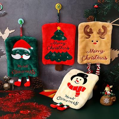 2Pcs/5Pcs Random Color Christmas Hand Towels Hangable Thickened Coral Fleece Towels Kitchen Absorbent Quick-Drying Cleaning Cloth Cartoon 