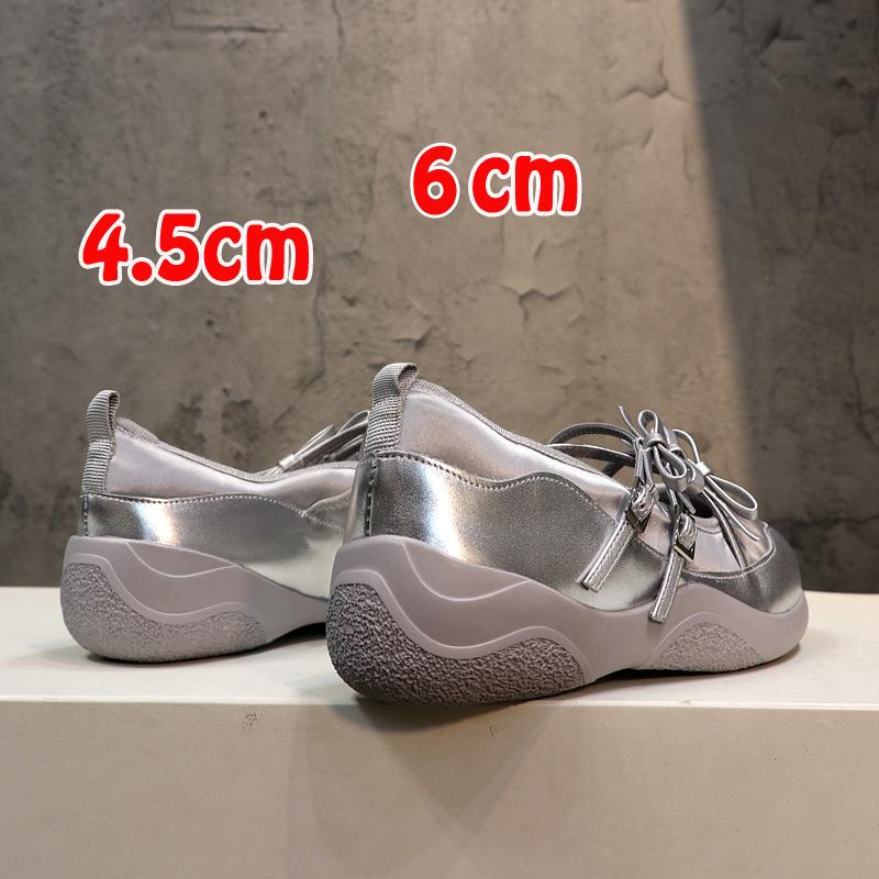 

Овчина Донг Цзе такие же 6 см внутренняя высота увеличение женские туфли балетки на мягкой подошве спортивная обувь бант Мэри Джейн туфли одинарные туфли 40