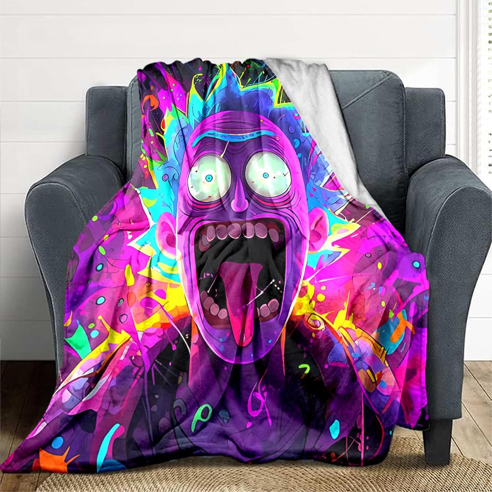 1pc Rick Sanchez Blanket Lightweight Flannel Throw For Sofa, Bed, Travel, Camping, Livingroom, Office, Couch, Chair, And Bed