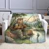 Fishing Bear by River in Forest Scene Patterned flannel blanket perfect for the bedroom living room, sofa, or a little nap