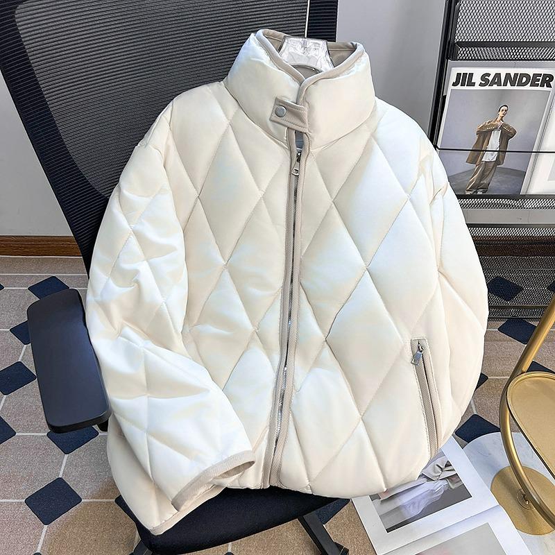 

Men s Retro Diamond-Quilted Cotton Jacket - Warm, Loose Fit, Stand Collar Winter Style XXL бежевий