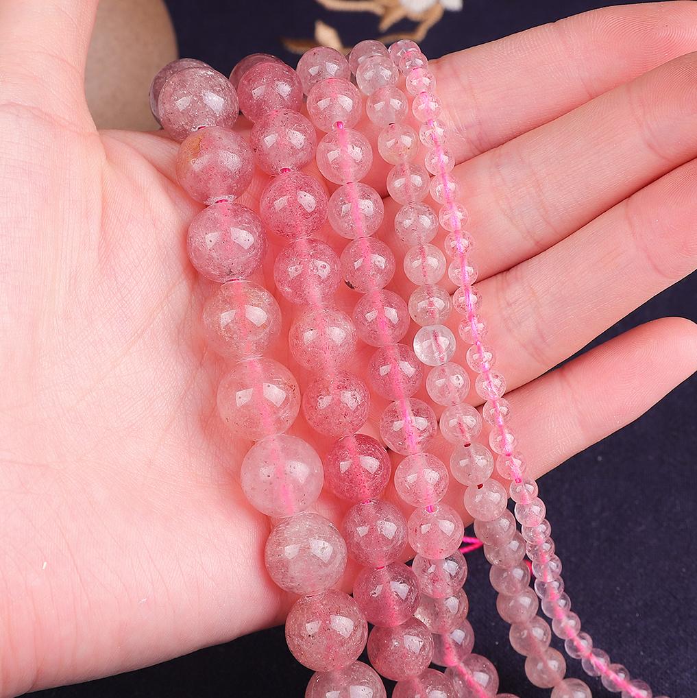 Strawberry Quartz Round Spacer Beads, Natural Pink Stone Loose Beads for DIY Bracelet Making