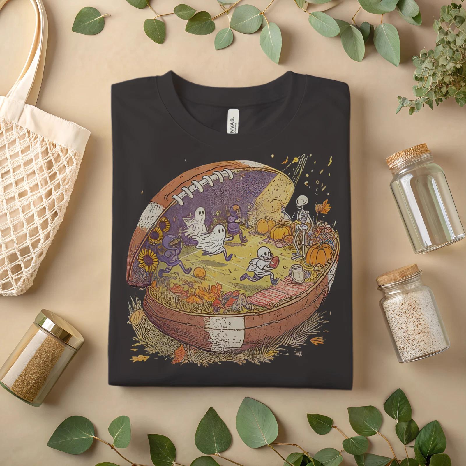 Halloween Football Spooky Ghosts & Skeletons Playing Football GraphicA295 L