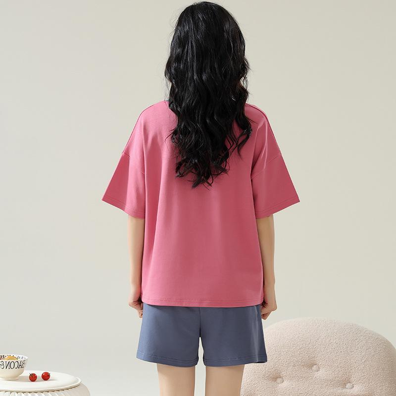 2024 Sommer Mädchen Baumwolle Kurzarm Koreanischer Stil Lässiges Pyjama-Set