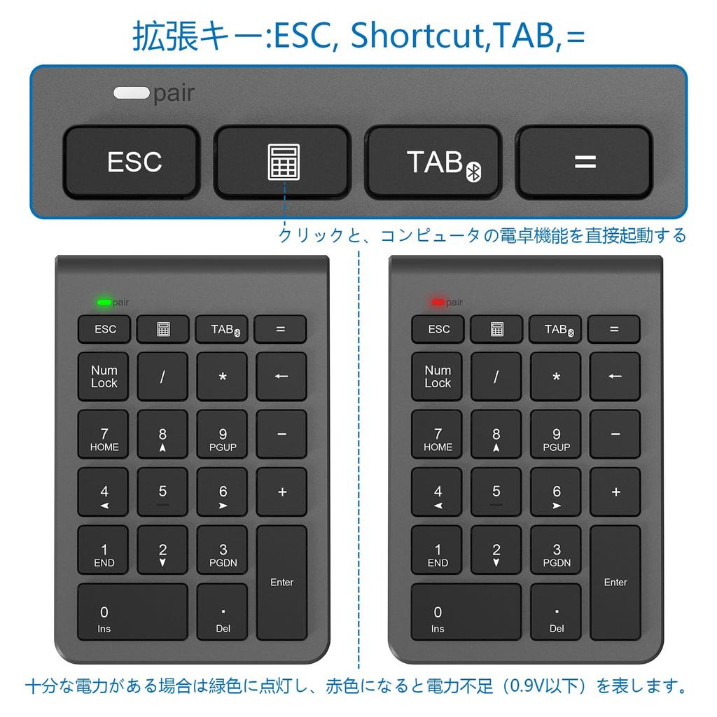 22-Key Bluetooth Wireless Numeric Keypad with Tab Key, Multi-Function Number Pad, Compatible with PCs, Laptops, and More