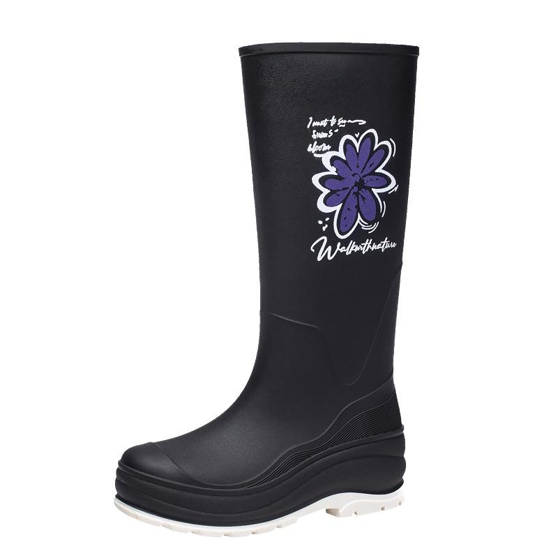 New non-slip water shoes fashionable women's tall rain shoes comfortable medium tube velvet rain boots outdoor adult rubber shoes fashionable