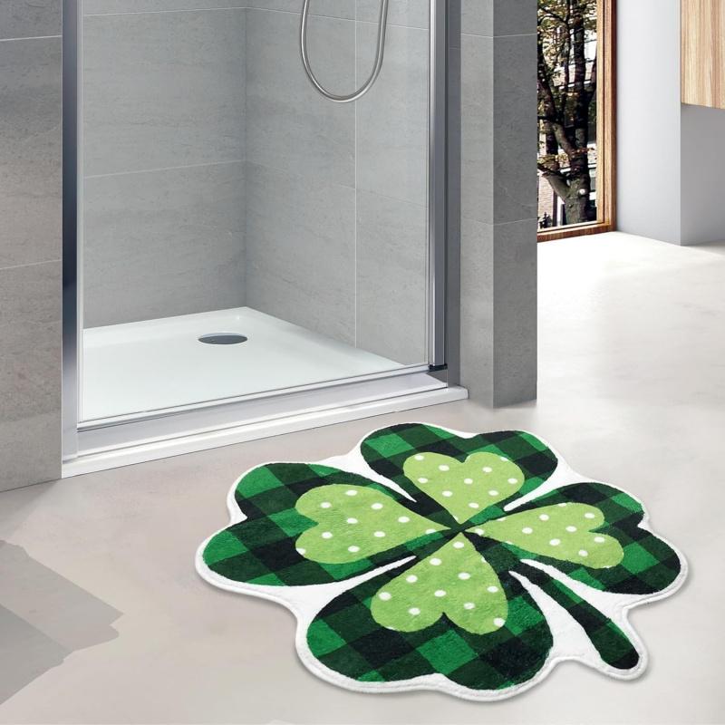 VIKAMA Saint Patrick's Day Four-Leaf Grass Mat Anti-Slip Water Absorbing Bathroom Floor Mat Entrance Door Mat Home Decoration