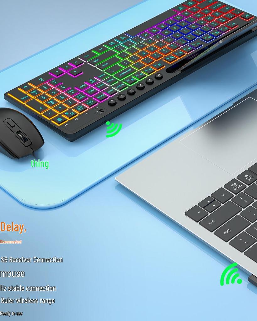Ergonomic Colorful Backlit Wireless Keyboard and Silent Mouse Combo with Charging Feature