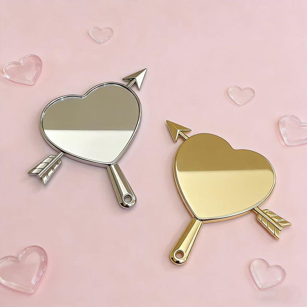 Heart Shaped Handle Compact Mirror, Single Face Portable Vanity Mirror for Home Travel, Gift